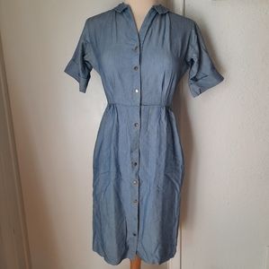 🍄 Vintage 60s Button Up Shirt Dress Blue Sz XS